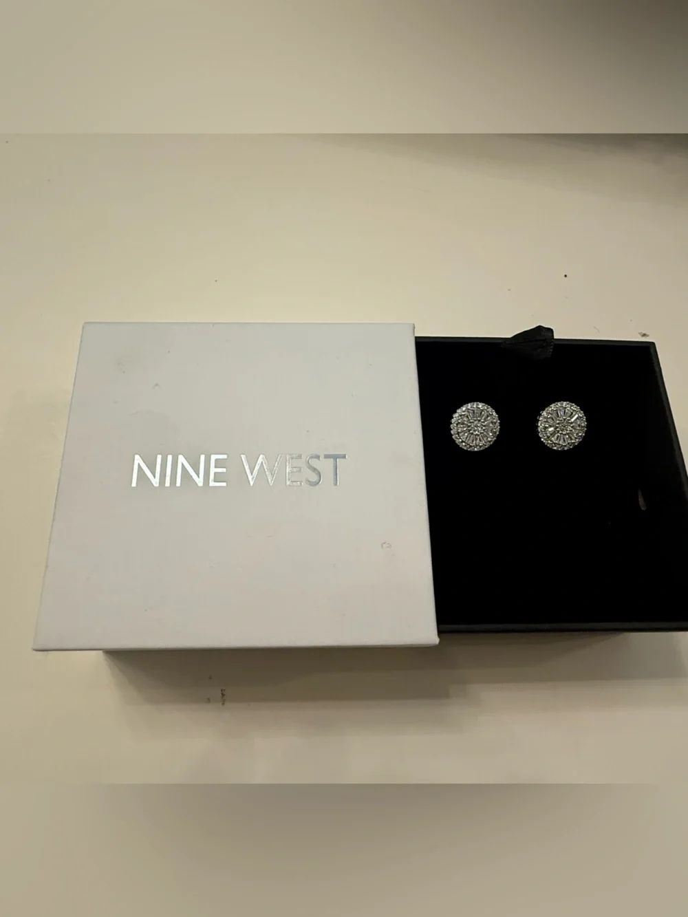 Nine West Crystal Statement Stud Earrings – With Box